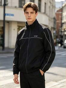 1pc Men's Autumn Jacket, Fashionable Versatile Style, Suitable For Outdoor Sports, Skateboarding, Street Casual Wear - Black - View 6
