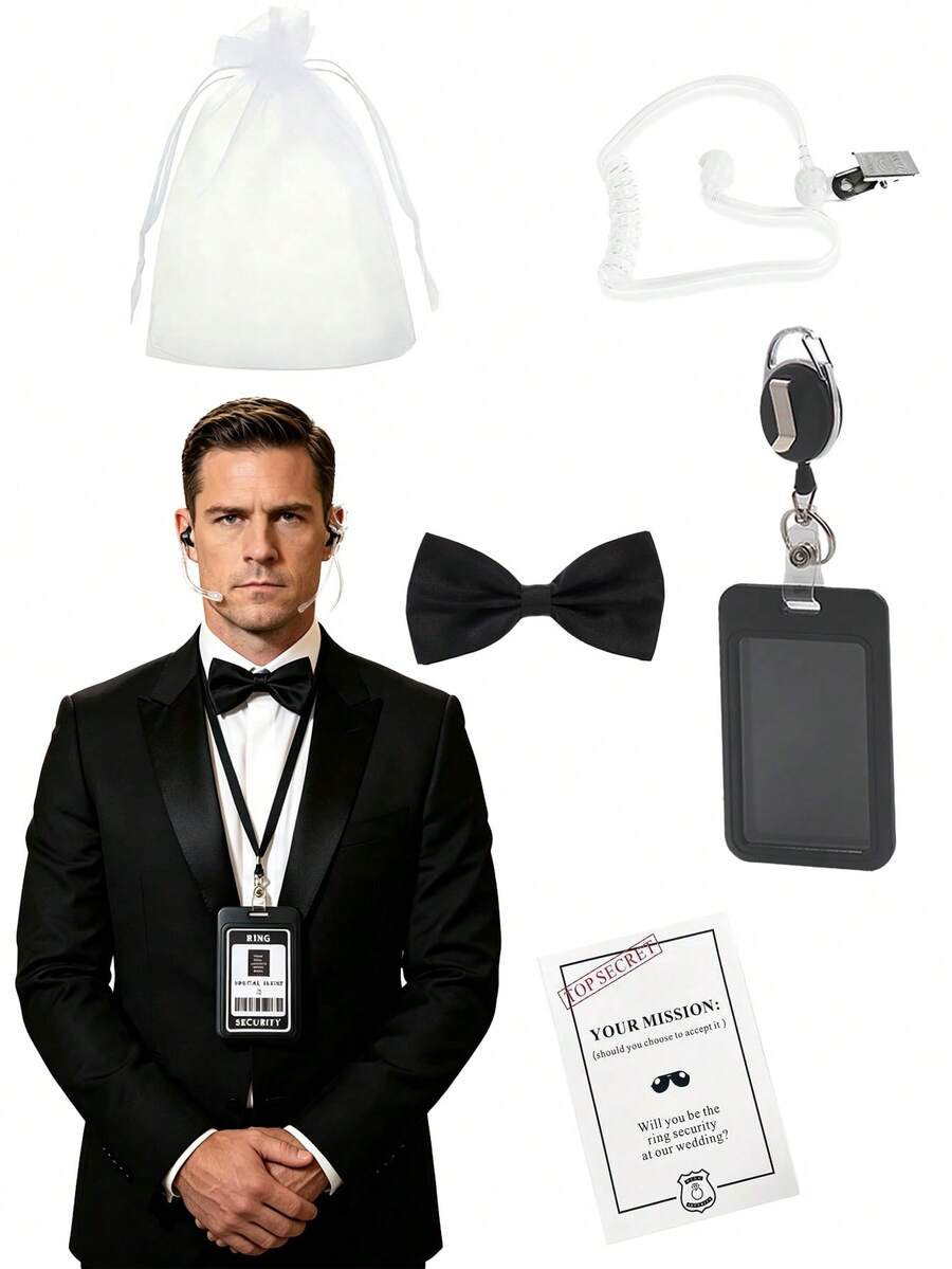 5pcs-Set Secret Agent Costume Accessories, Black Prop Accessories For Men And Women Role Play - Black - View 1