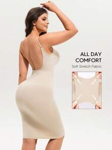 Women's Seamless Bodycon Dress, Tummy Control Slimming Tight Mini Dress, Sleeveless Shaping Slip Dress, Suitable For Daily Wear - Apricot - View 4