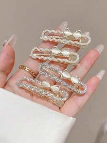 1/2PCS French Elegant Bow Alligator Hair Clip Minimalist Rhinestone Small Hair Clip Versatile Fashion Bangs Side Clip Women Hair Accessory - Multicolor - View 2