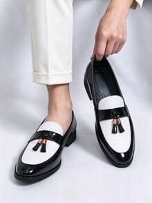 2027 Men's Tassel Loafers Pointed Toe Snake Skin Patchwork Leather Business Casual Shoes Wedding Back To School Formal Shoes - White - View 20