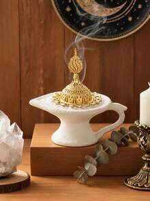 1pc Ceramic Magic Lamp Incense Burner With Cover, Luxurious Craft Design, Assorted Colors. Beautiful Aromatherapy Supply For Home, Office, Hotel & Wedding Decor, Exquisite Tabletop Ornament. - Incense Burner - View 8