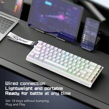 ATTACK SHARK*FREEWOLF S68 Keyboard Gaming 68 Tombol, Keyboard Berkabel Kompak 60%, Tutup Tombol PBT dengan Legenda Samping, Saklar Membran Senyap, Lampu Latar RGB 16 Juta Warna, Desain Ergonomis, USB untuk PC & Mac - View 4