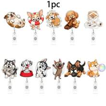 1pc Funny Shiba Inu Bubble Blowing Acrylic Retractable Badge Reel, Highly Attractive ID Card Holder Anti-Loss Clip - Multicolor - View 7