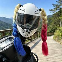 2pcs/Set Helmet Decorative Wig Braids, With Suction Cups And Double-Sided Adhesive, Motorcycle Helmet Wig Braids, Multiple Colors Bicycle Helmet Braids Hair Tail (Helmet Not Included) - Multicolor - View 7