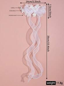 1pc Lace Embroidered Flower Bow Decor Sweet Tassel Hair Comb, Suitable For Bridal Wedding, Daily Wear, Party And Festival Women's Hair Accessory - White - View 3