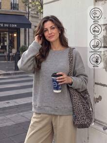 Women's Wool Blend Knit Pullover Sweatshirt, Wool Sweatshirt Crew Neck Sweatshirt, Fall Clothes Fall Outfit For Women, Vacation Outfits, Fall Style, Fall Clothes, Winter Clothes C - Grey - View 1