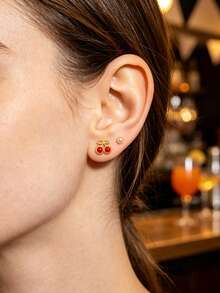 2pcs Self-Adhesive Ear Studs No Drilling, Gold-Edged Flower Mushroom Cherry Rhinestone Face Stickers, Temporary Ear Stickers For No Piercing, Suitable For Halloween Party, Music Festival Makeup Accessories - Multicolor - View 5