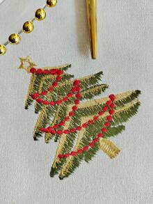 ABEST6522 Home&Living store 1pc/2pcs/4pcs Christmas Tree Embroidered Napkins, White Linen Look Fabric Napkins, Holiday Table Decor For Christmas Party & Family Dinner - Multicolor - View 11