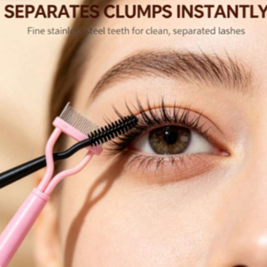 2-In-1 Eyelash Comb & Spoolie Brush, Stainless Steel Fine Tooth Eyelash Separator, Foldable Eyebash Brush With Cover For Mascara Clumps, Portable Makeup Tool - A. - View 1