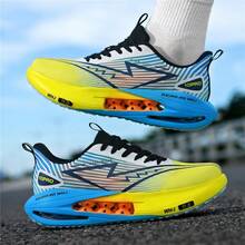 Unisex Speed Racing Running Sneakers Lightweight Thick‑Sole Breathable Sports Shoes Non‑Slip Strong Grip Shock‑Absorbing Outdoor Daily Trainers - Vibrant Orange - View 2