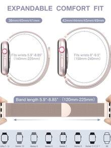 不鏽鋼米蘭式環形錶帶，適用於 38/40/41/42/44/45/46/49mm，磁吸扣錶帶，適用於 i Watch 全系列 SE Ultra - 玫瑰金 - 查看 6