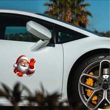 Christmas Santa Claus Waving Through Window Car Sticker, Single PVC Waterproof 3D Realistic Window Decal, Christmas Rear Window Decor - Multicolor - View 3