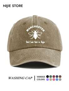 1pc Manchester Bee Don't Look Back In Anger Pattern Baseball Cap, Vintage Distressed Washed Style, Lightweight Comfortable Adjustable Sun Protection Multi-Function Baseball Cap Unisex Duck Bill Dad Hat, Suitable For Daily Outings, Outfit, Commuting, Travel, Vacation, Outdoor Activities, Trucker Hat - A - View 7