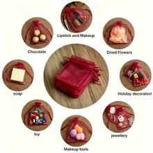 50/100pcs Red Festive Heartfelt Red Organza Drawstring Transparent Gift Bags, Suitable For Wedding Gifts, Party Favors, Jewelry, Candy And Decorations, Wedding Gift Bags_Gifts - View 4