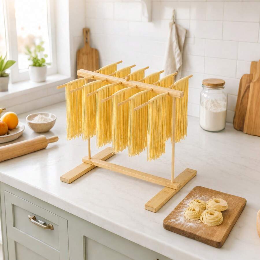 Wooden Pasta Drying Rack 40cm Collapsible Noodle Stand With 8 Arms - View 1