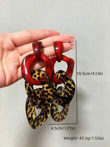 1 Pair Acrylic Leopard Print Color Block Interlocking Earrings, Suitable For Women's Daily, Banquet, Party And Multiple Occasions - Multicolor - View 2