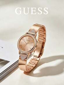 GUESS Tri Luxe Series Rose Gold Women's Watch, Rhinestone Bezel, Triangle Rhinestone Decor Steel Band, Radial Texture Dial, Minimalist Luxury Quartz Wristwatch For Women, Holiday Gift - Watch - View 3