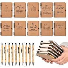 Random 1 Set Bulk Christian Spiral Notebooks With Bamboo Ballpoint Pen Prayer Journal Father Day Gifts For Bible Study Groups Church Members Families Back To School Summer Gift Classroom Rewards - Christian - View 3