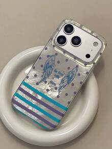 Ins風極簡紫色藍灰色翅膀英文手機殼，適用於 iPhone 15、16、17 Pro Max、13、14 Pro Max、14 Pro、18 Pro Max、18 Pro，全邊保護個性時尚手機保護殼 - 淡紫色 - 查看 1
