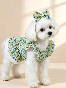 1pc Dog & Cat Mesh Wedding Dress Bowknot Cute Fashion Elegant Charming Creative Personalized Design Printed Pet Dress - Multicolor - View 5