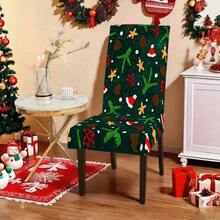 1PC/4PCS/5PCS/6PCS/7PCS/30PCS Dark Green Christmas Hat Gingerbread Man Pine Cone Holly Red Berry Print Christmas Tablecloth Elastic Chair Cover Set, Washable Decorative Dining Tablecloth + Elastic Chair Cover, Suitable For Christmas Eve Dinner, Christmas Family Gathering, Holiday Banquet, Home Dining Room Tabletop Holiday Party Decoration - Dark Green - View 8