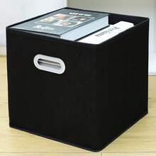 1pc Fabric Cube Storage Basket, Foldable Square Fabric Storage Organizer Box, Hollow Handle, Foldable Storage Box, Suitable For Wardrobe Shelves, Bedroom, Home Storage And Organization - View 4