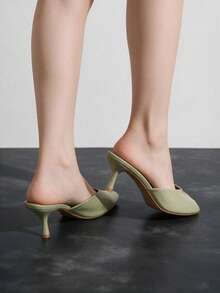 Peep Toe Stiletto Mule Sandals, Plus Size Wide Fit Minimalist Elegant High Heel Slippers For Outdoor Wear - Green - View 4