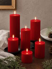 Burgundy Cylindrical Scented Candles, Christmas Decoration Candle Set, Candle Ornaments, Can Be Paired With Candle Holders For Decoration, Gift For Women, Gift For Best Friends, Home Decor Candles, Christmas Taper Candles, Wedding Christmas Decoration Room Decor, Christmas Gift, Halloween Decoration Pillar Candles - Burgundy - View 3