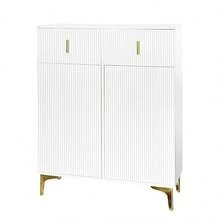 Wardrobe Set With Shoe And Cushion, Wardrobe Front With Hooks, Shoe Cabinet With Drawers And - White + MDF - View 11