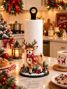 2D Acrylic Reindeer Paper Towel Holder - Freestanding Paper Towel Rack With Holiday Deer Decoration, Perfect For Kitchen And Bathroom Storage, Easter Decor, Christmas Decor - Multicolor - View 2