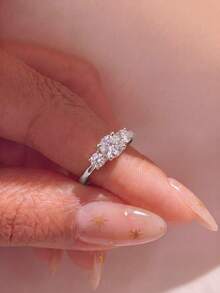 1 pieza Anillo de flor con strass, regalo de joyería exquisita para mujeres, adecuado para citas - Tres diamantes - Ver 7
