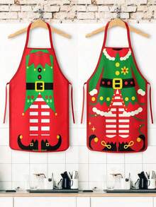 2pcs Christmas Santa Claus Cartoon Apron For Home And Kitchen - Multicolor - View 7