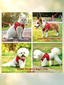 1 Set Autumn/Winter Soft Comfortable Reflective Adjustable Pet Vest Harness And Leash, Suitable For Cats And Dogs, Comfortable Dog Walking Harness, Pet Leash - Red - View 3