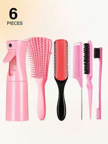 2/3/5/6/11pcs Comb Set, 9-Row Nylon Soft Cushion Styling Comb, Suitable For Volumizing, Edging And Backcombing, Curly Hair Comb Set, With Spray Bottle, For Detangling Hair, Scalp Massage Shampoo Comb, Premium Wide Tooth Comb, Flower Hair Clip, Hair Styling Comb Set (Pink, Purple, Black) - Pink - View 20