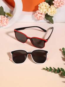 2pcs 3-8Y Kids Contrast Color Square PC Frame Lightweight Eyeglasses, Cute Two-Tone Design For Daily Party Wear With Glasses Box - Multicolor - View 8