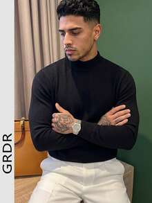 GRDR Men's Autumn/Winter Casual Minimalist Solid Color Mock Neck Sweater - Black - View 5