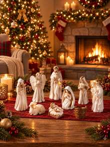 7Pcs Resin Nativity Scene Set, Christmas Holy Family Figurines With Baby Jesus, Mary, Joseph, Angel, Shepherd, Lamb , Christmas Tabletop Decor For Home, Mantel And Holiday Display - Christmas - View 10