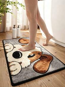 1pc Dog Pattern Microfiber Bathroom Mat, Bathroom Floor Mat, Bathroom Bath Mat, Absorbent Mat, Bedroom Bedside Rug, Entryway Door Mat, Plush Skin-Friendly Cold-Insulating Mat, Non-Slip Super Soft Bath Mat, Door Mat, Bathroom Absorbent Mat, Machine Washable, Low Pile, TPR Backing, Knitted Fabric, Suitable For Bathroom, Bedroom, Kitchen, Entryway, Indoor And Outdoor Use, Bathroom Accessories And Decor, Perfect Housewarming Gift - A - View 5