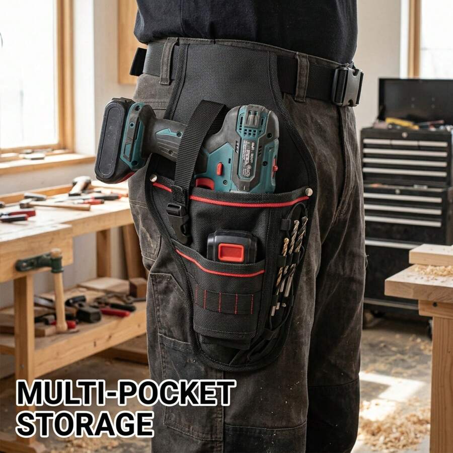 1 buah Tas Pinggang Bor Listrik Genggam, Kain Oxford Tebal 600D dengan Penguatan Paku Keling Logam, Sabuk Pinggang Panjang yang Dapat Diatur dengan Gesper Pelepas Cepat, Beberapa Slot Penyimpanan Mata Bor, Tas Pinggang Perkakas Pertukangan dan Listrik Profesional, Tas Penyimpanan Perkakas Bebas Genggam untuk Konstruksi dan Perbaikan Rumah, Akses Efisien ke Aksesori Perkakas Listrik untuk Operasi Kerja