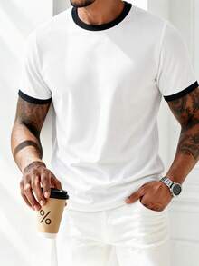Men's Summer Versatile Contrast Color Fashion Minimalist Pony Print Short Sleeve T-Shirt - White - View 3