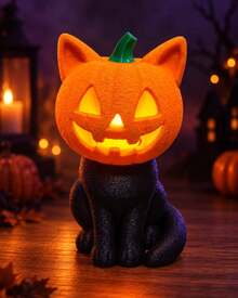 Porta-Vela Led Decoração Hallowen Gato Abóbora. - 1PC - Visão 4