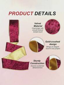 1 Roll Multi-Size Burgundy Silky Premium Christmas Tree Velvet Ribbon, Red With Gold Edge, Satin DIY, Suitable For Holiday Decoration, New Year, Valentine's Day, Christmas Tree Decoration, Gift Bow Packaging Crafts - Multicolor - View 8