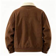 Coffee Vertical Striped Workwear Jacket, Relaxed Minimalist Style, Fur Collar Double Pocket Jacket, Loose Outerwear For Daily Outings For Men And Women - Coffee Brown - View 2