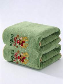 2pcs Christmas Coral Fleece Towels - Soft Absorbent Hand Towels - Exquisite Reindeer Embroidery Pattern With Gold Trim - Winter Holiday Bathroom Decor - Christmas Gift - Multicolor - View 14
