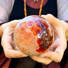 1pc Random Natural Carnelian Sphere - Red Agate Crystal Ball With Quartz Inclusions And Banding Patterns, Smooth Spherical Gemstone For Home Decor, - Multicolor - View 2