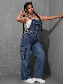 Women Denim Overalls & Jumpsuits - Deep Blue - View 4