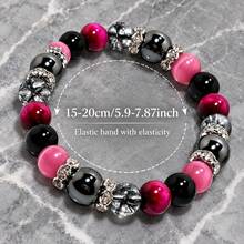Pulsera de mujer con cuentas negras y rosa, cuentas brillantes y cuentas transparentes con textura con espaciadores de plata, significado de amor y amor propio, tema de amuleto de protección de la suerte, regalo de joyería elegante para uso diario - Multicolor - Ver 5