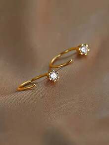 1 Pair Minimalist Small Cubic Zirconia Geometric Hoop Earrings Suitable For Women's Daily Commute Wear - Yellow Gold - View 6