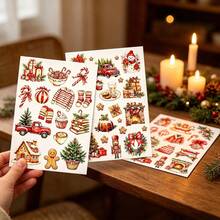 3pcs Red Vintage Christmas Dream Stickers, Creative Minimalist Personalized Collage Material, Scrapbook DIY Gift Wrapping, Photo Album DIY Handmade, Holiday Winter Decoration Material, Perfect Handmade Gift For Children And Craft Enthusiasts - one-size - View 7